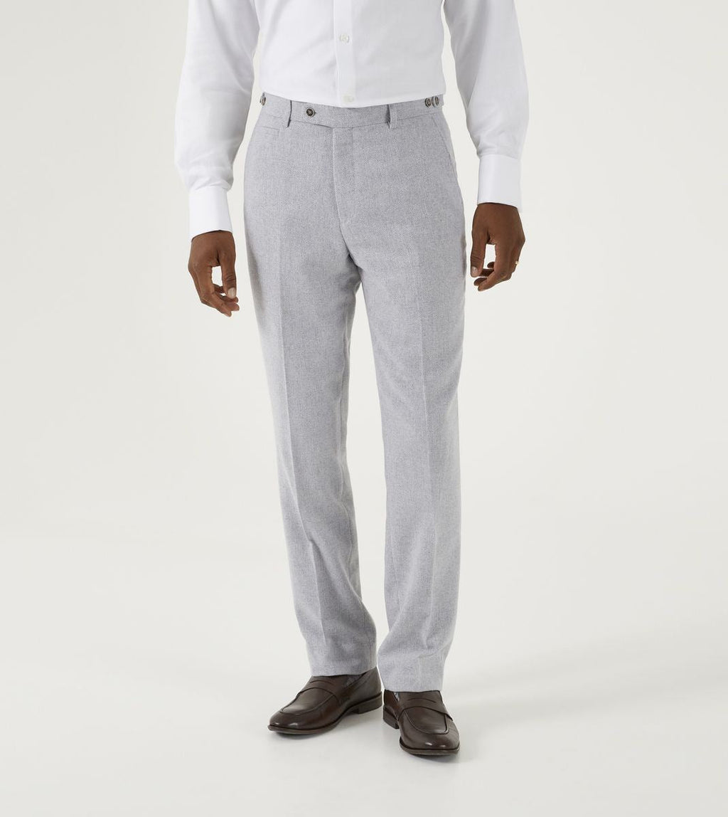 Skopes Jude Suit Trouser For Men's in Silver Herringbone, 28W to 52W