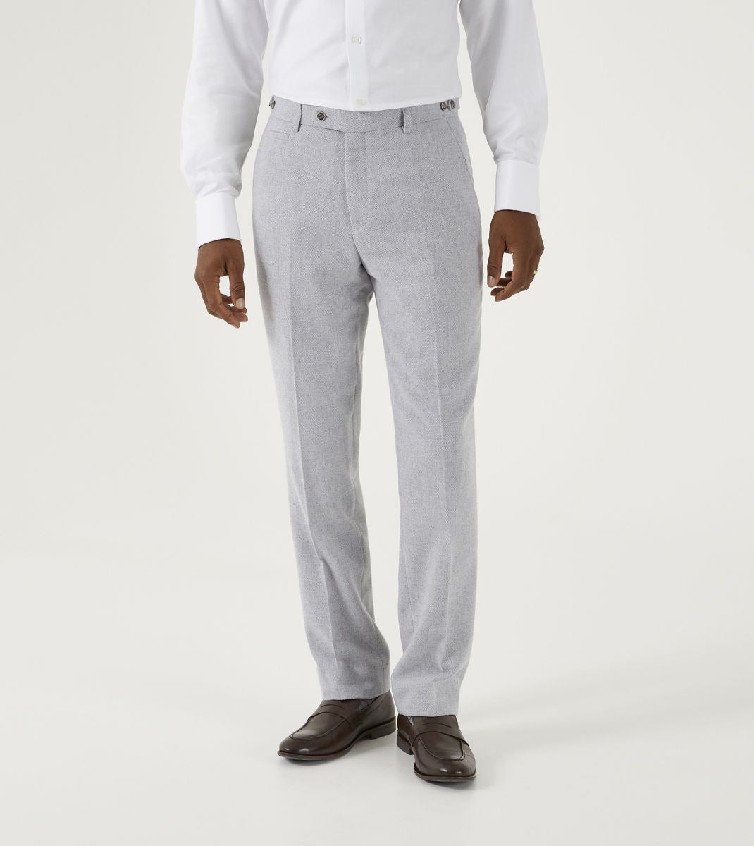 Skopes Jude Suit Trouser For Men's in Silver Herringbone, 28W to 52W