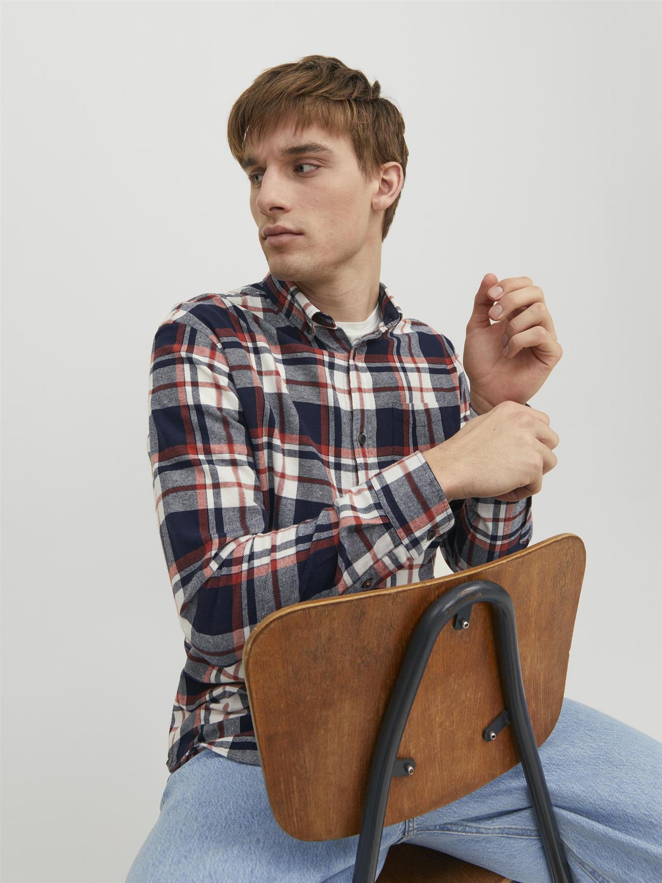 Jack & Jones Long Sleeves Check Shirt For Men (JJECLASSIC AUTUMN) in Hawaiian Sunset, L-XL