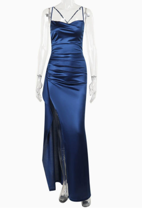 New solid color sexy waist slit halter thin summer dress