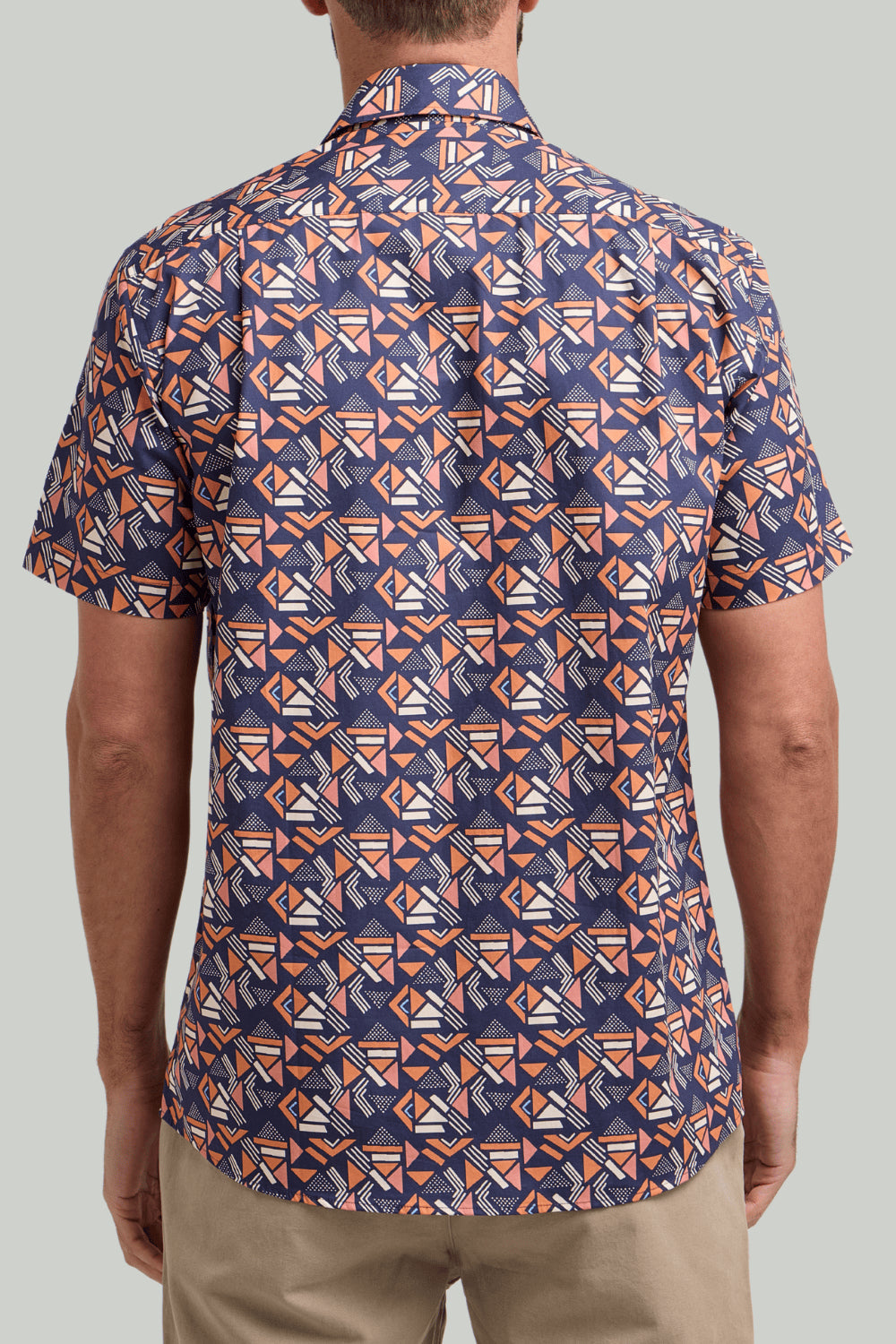Double TWO Geo Print Short Sleeve Shirt For Men in Navy, M-5XL