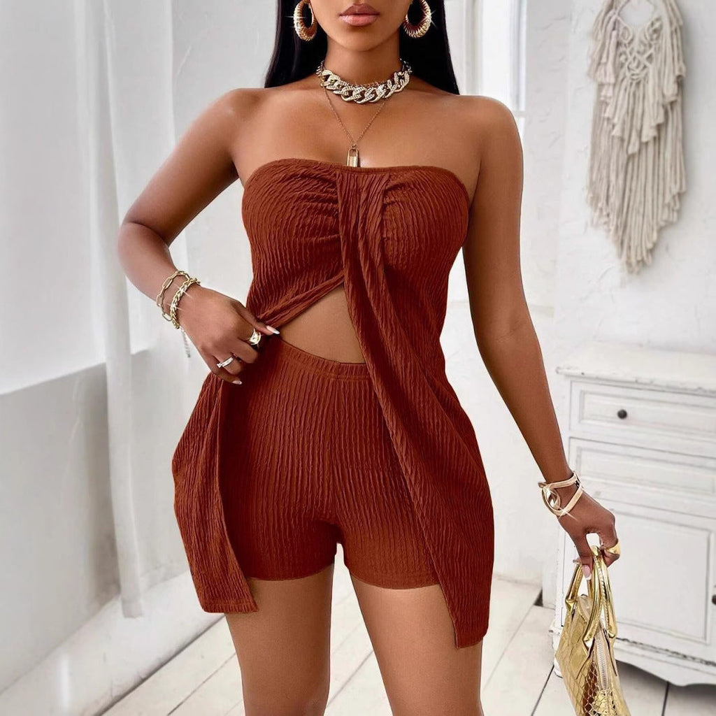 Women's Strapless Bandeau Top Shorts Suit