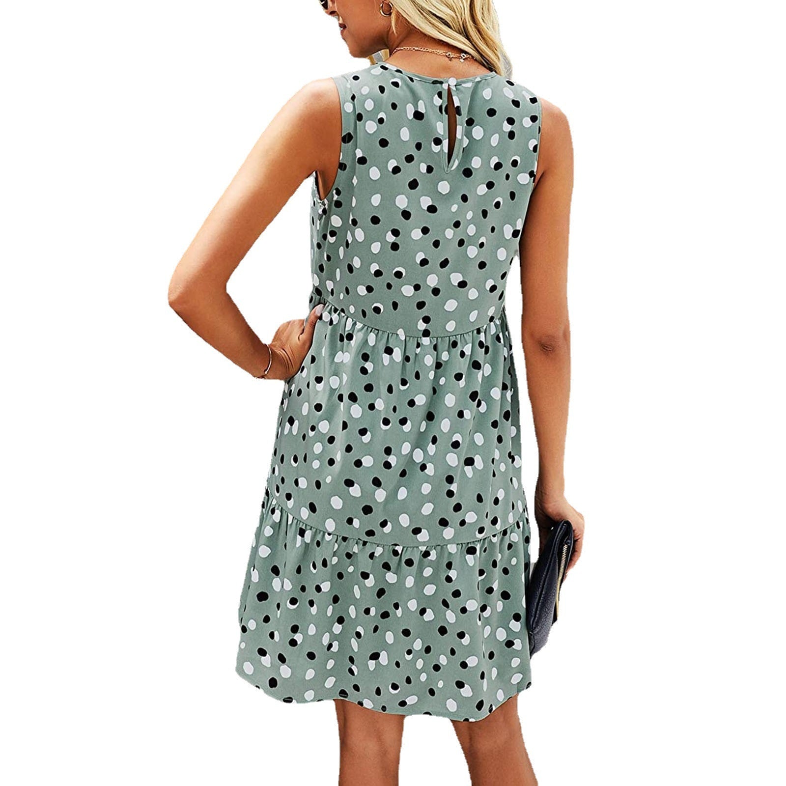 Women’s Dot Print Sleeveless Swing Mini Dress with Pockets - Casual Summer Sundress
