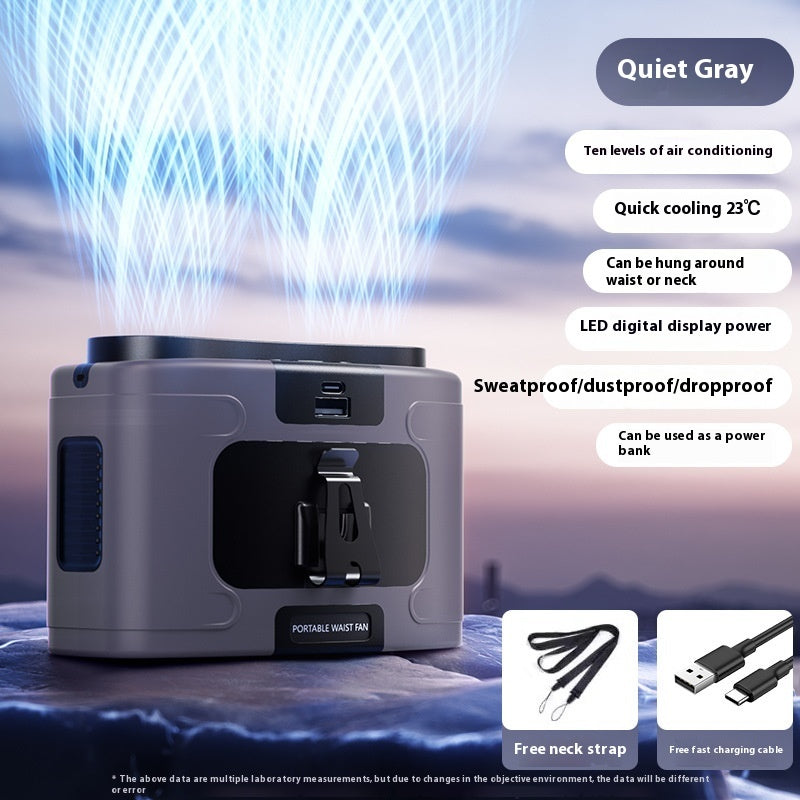 Waist Hanging Fan Portable Summer Heat Relieving Construction Site Charging Refrigeration Endurance