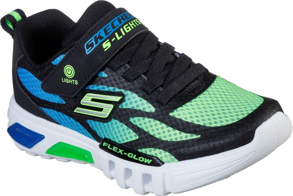 Skechers S Lights Flex-Glow Dezlo Touch Fastening Trainer Childrens Sports in Black/Blue/Lime
