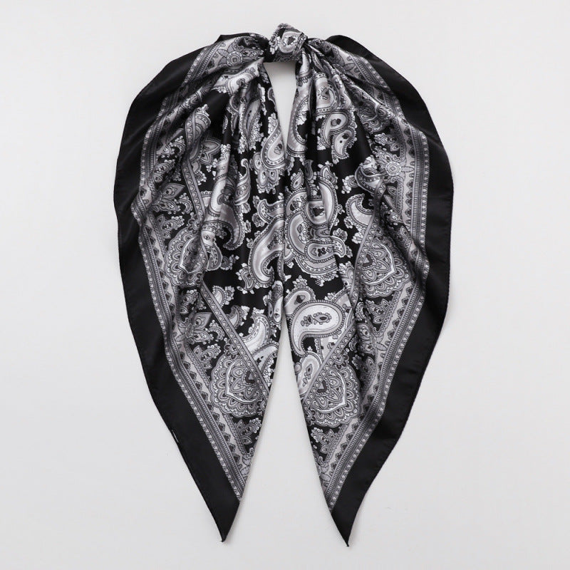 Classic Cashew-patterned Silk Satin Scarf, Printed Headscarf for Women, 90/90cm Square Scarf