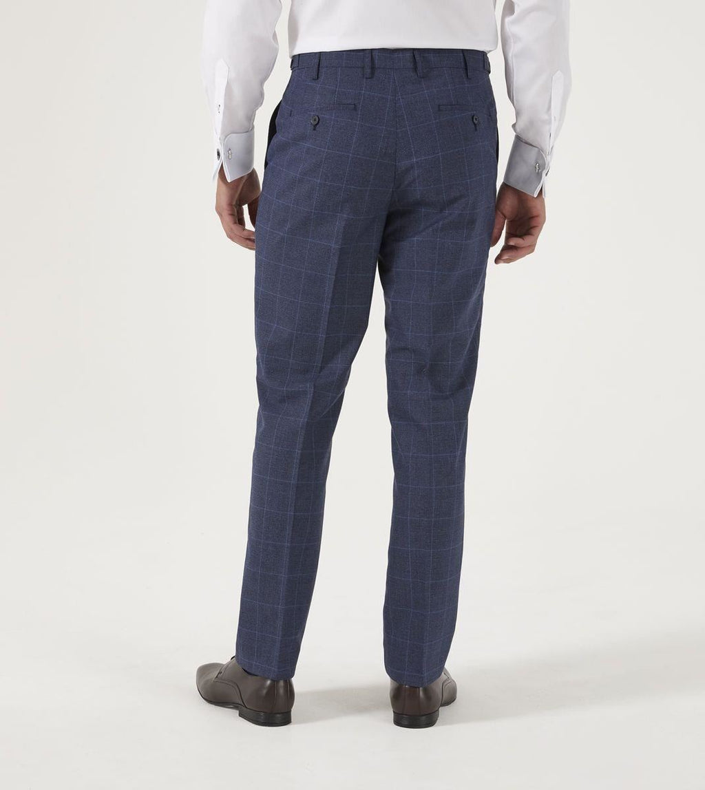 Skopes Men's Tailored Fit  Anello Check Pattern Suit Trouser in Blue Waist 32 to 56