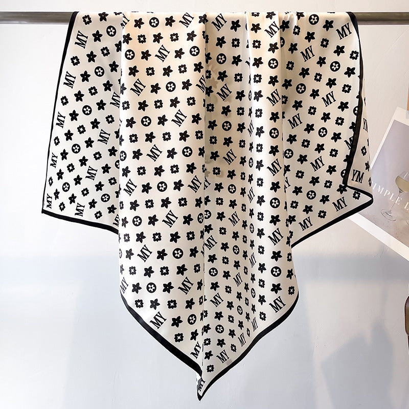 Women's Premium Twill Silk Scarf, Large Printed 90/90cm Striped Square Scarf