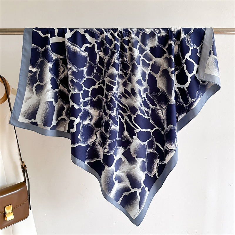 Women's Premium Twill Silk Scarf, Large Printed 90/90cm Striped Square Scarf