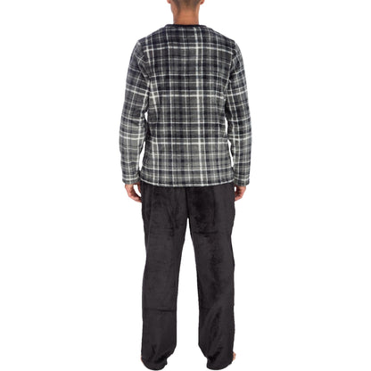 Cargo Bay Men's Check Fleece Lounge Set with Crew Neck Top and Pockets