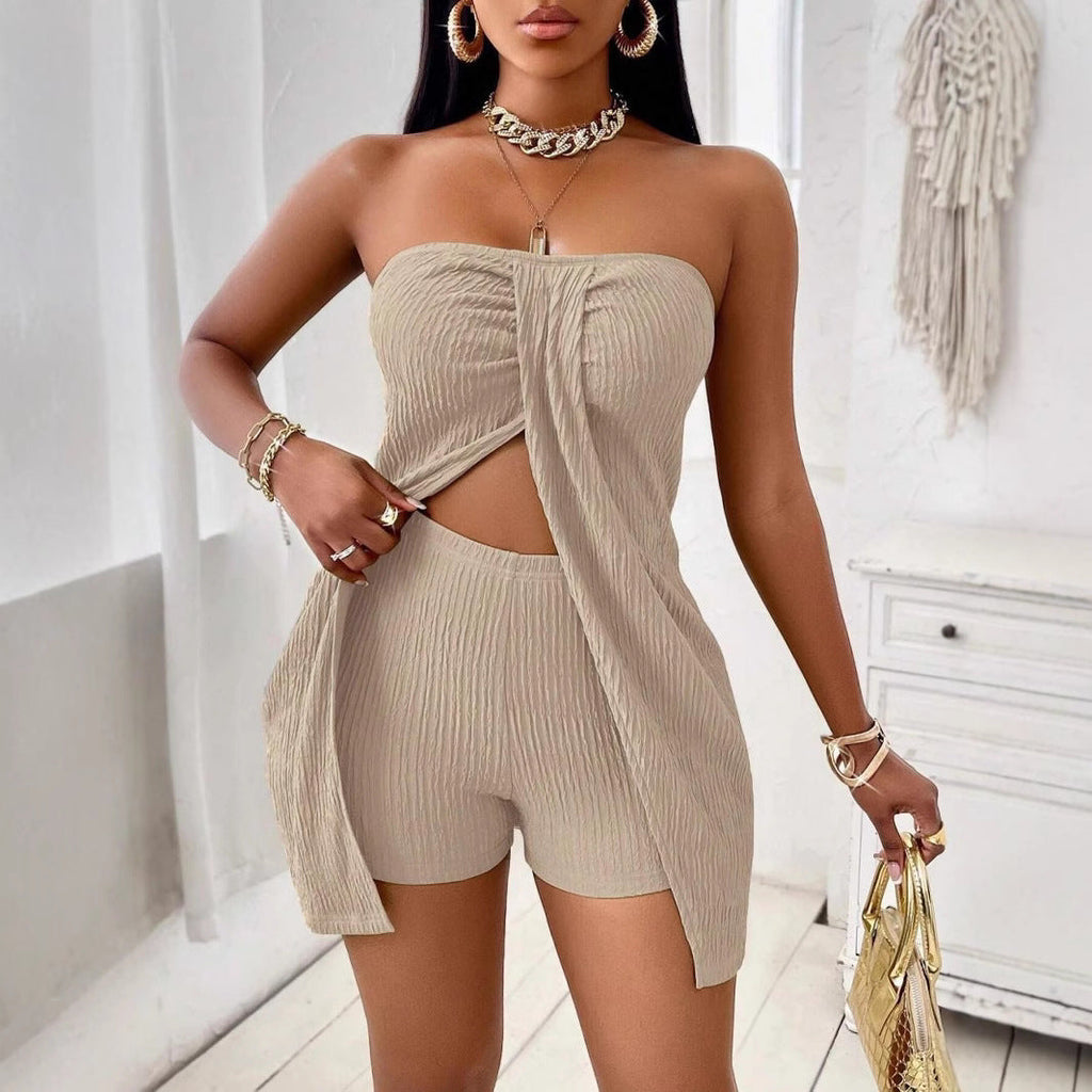 Women's Strapless Bandeau Top Shorts Suit