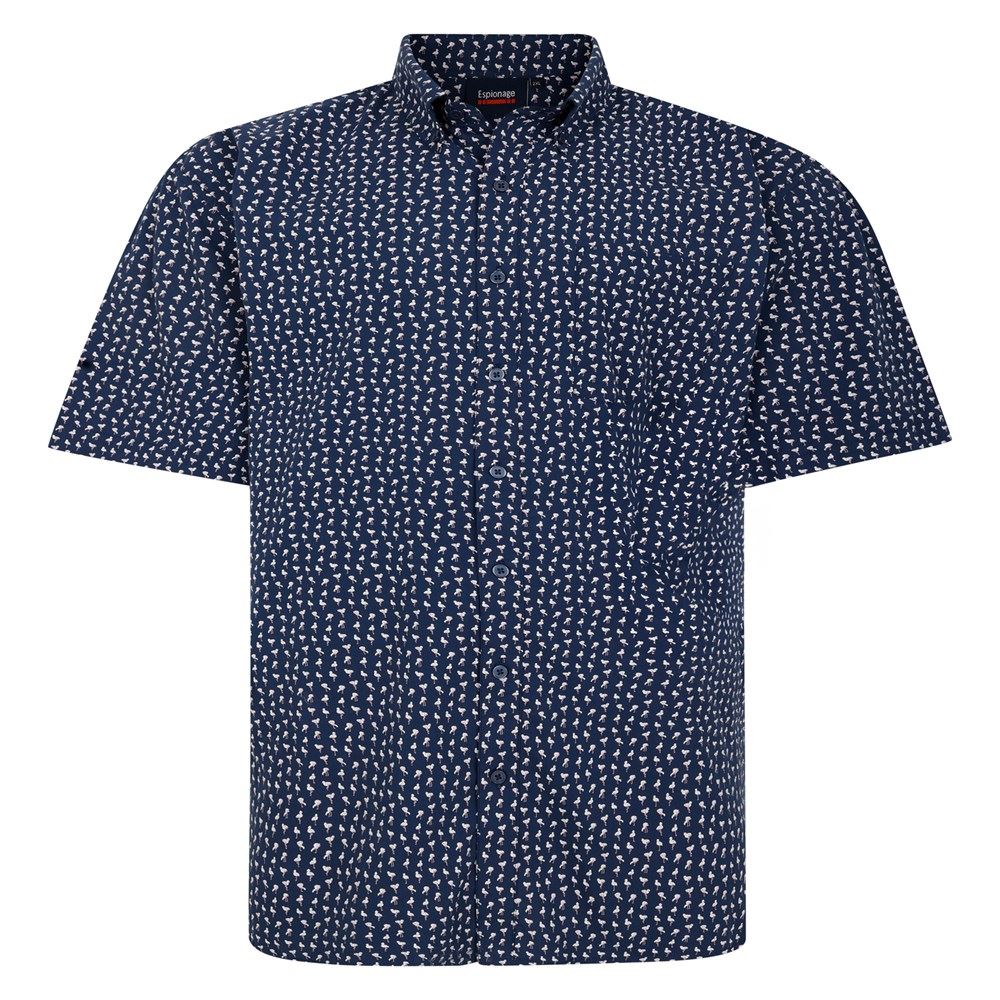Espionage All Over Mini Flamingo Print Shirt For Men in Navy/Pink, 2XL-8XL