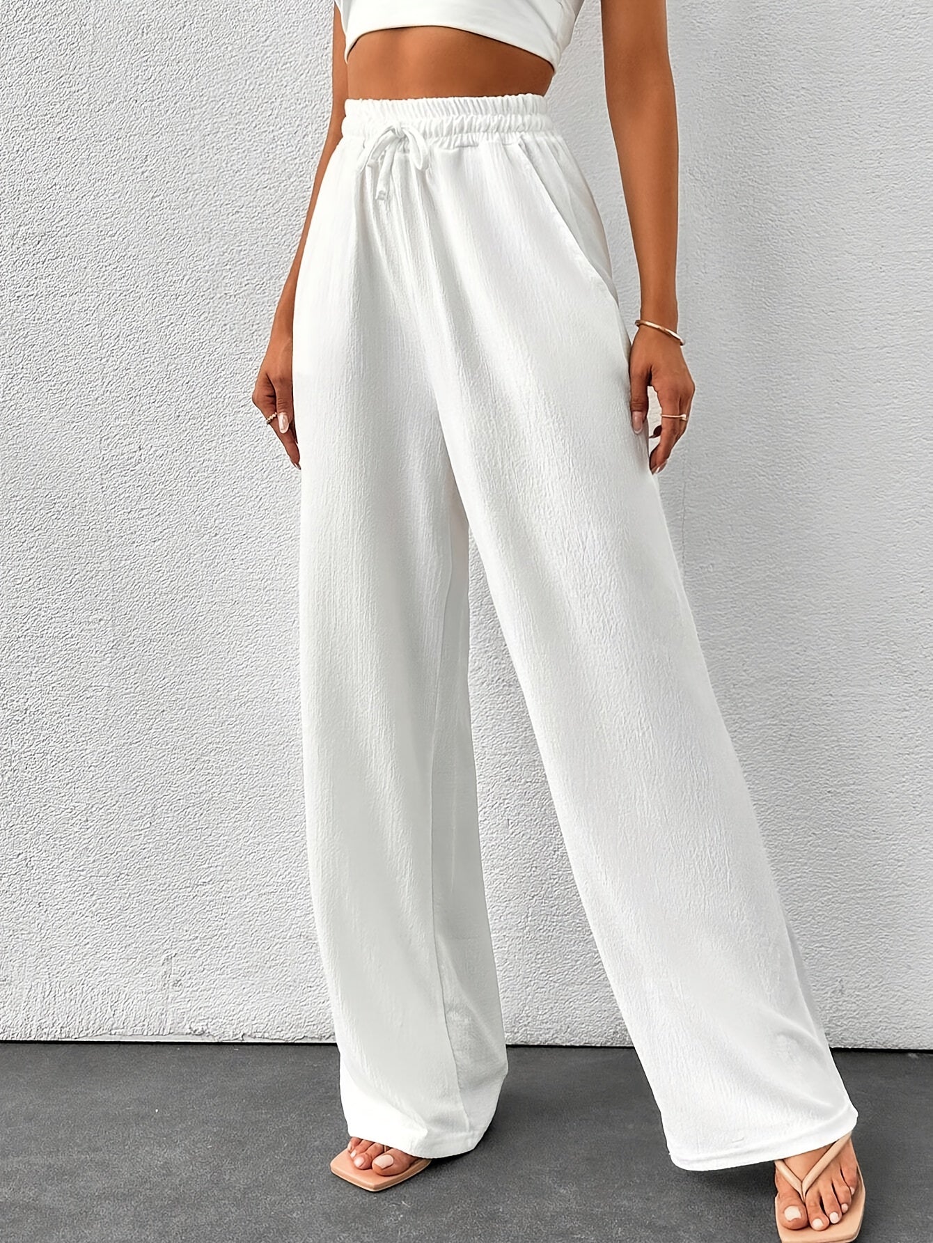 Women's Elegant High-Waist Drawstring Wide Leg Pants