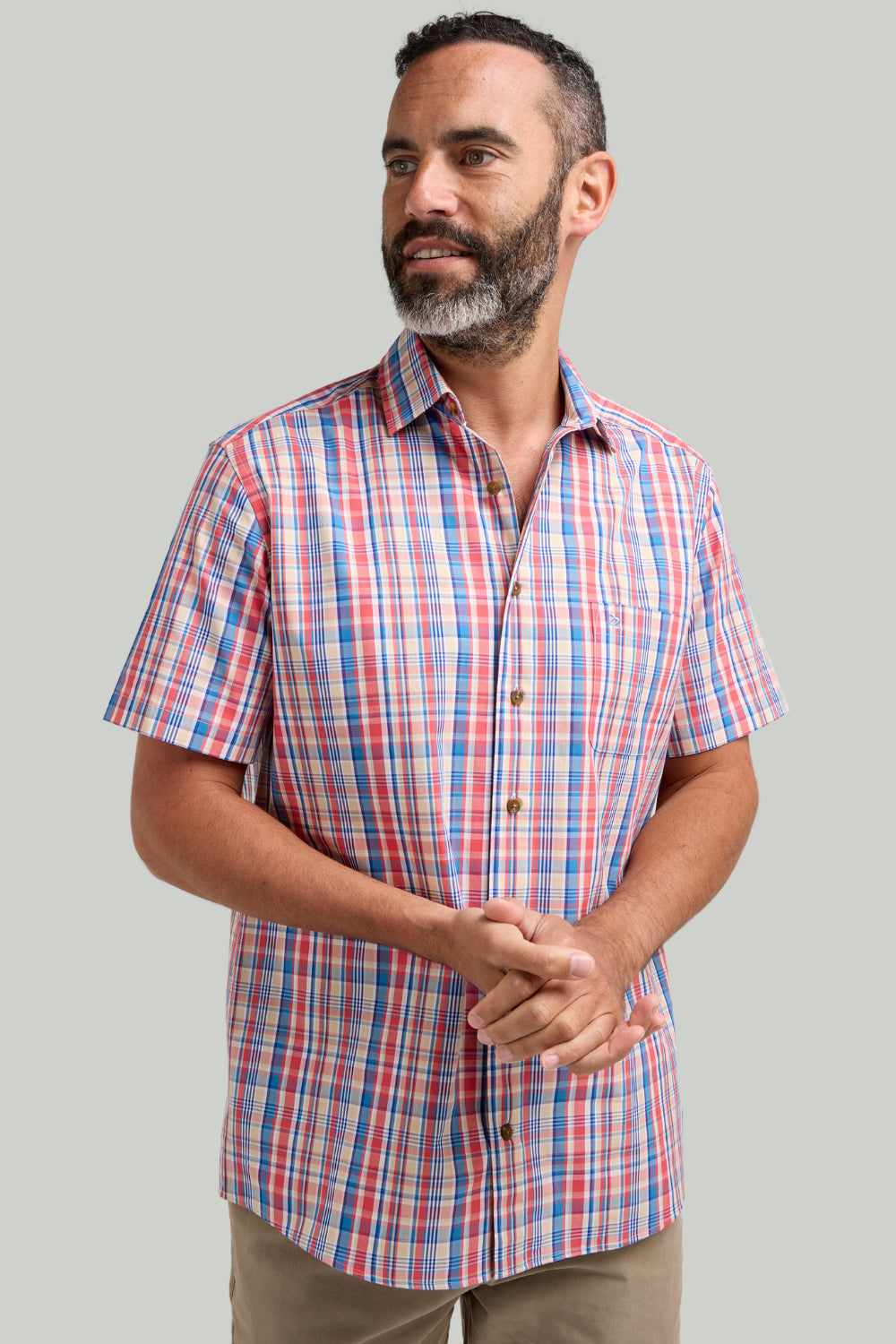 Double TWO Plaid Check Short Sleeve Shirt For Men in 2 Colours, M-5XL