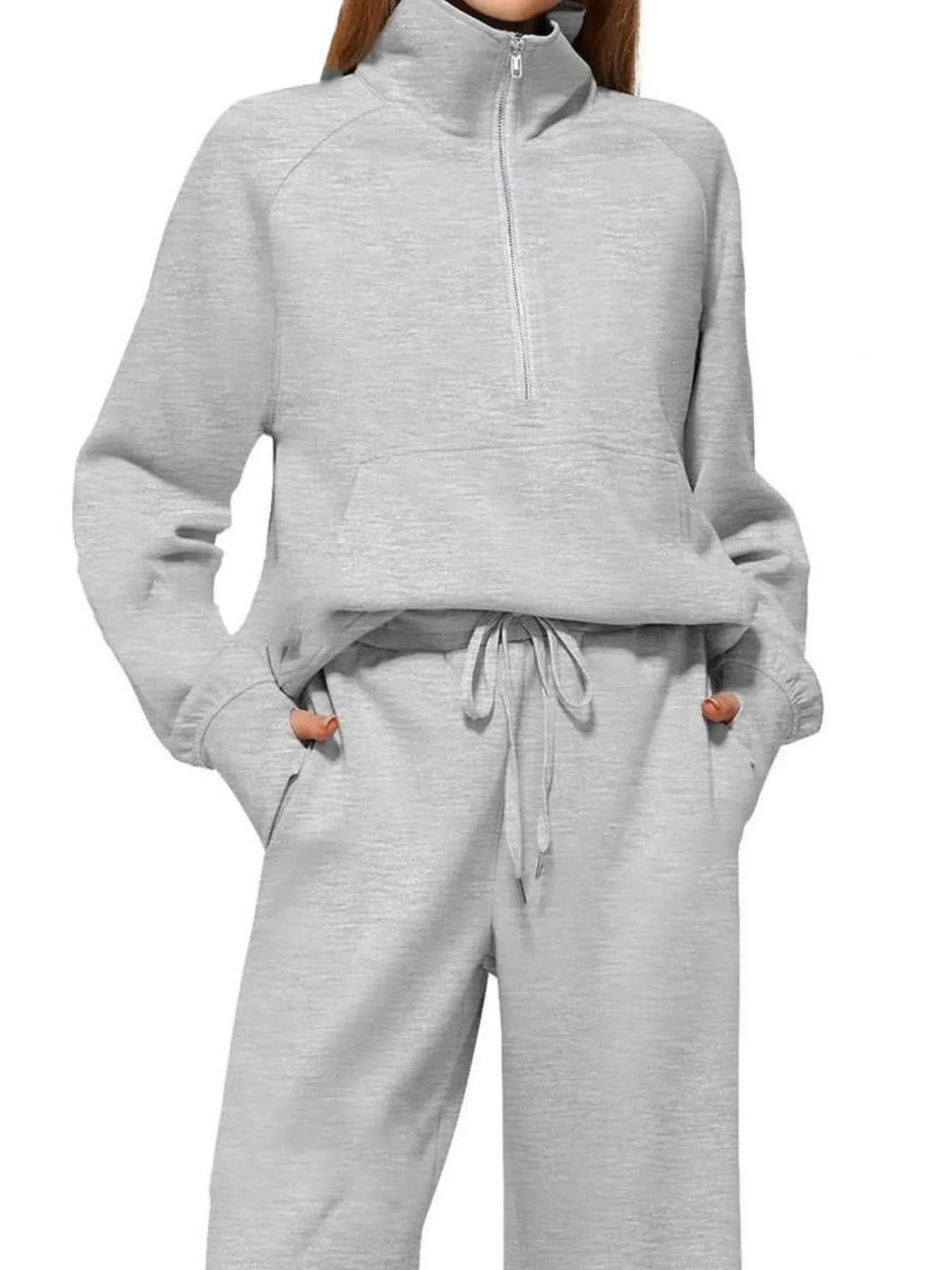 Half Zip Long Sleeve Top and Pants Set