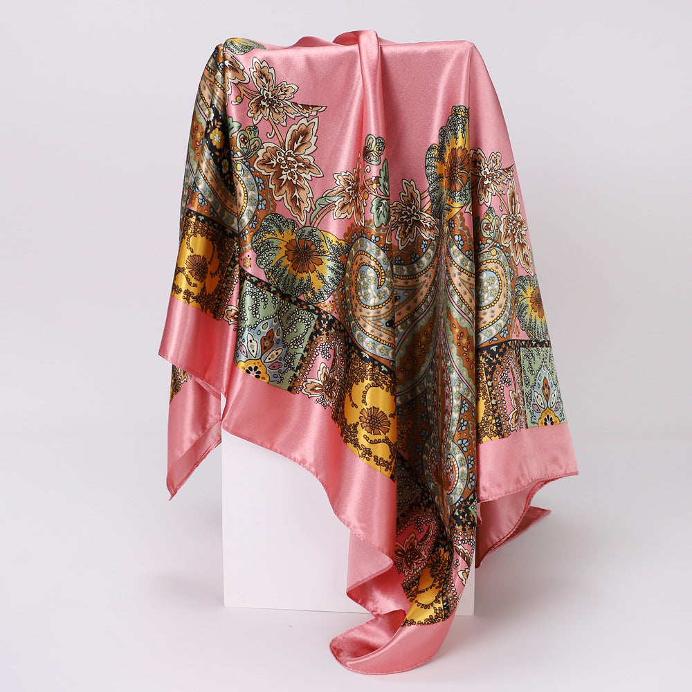 Classic Cashew-patterned Silk Satin Scarf, Printed Headscarf for Women, 90/90cm Square Scarf