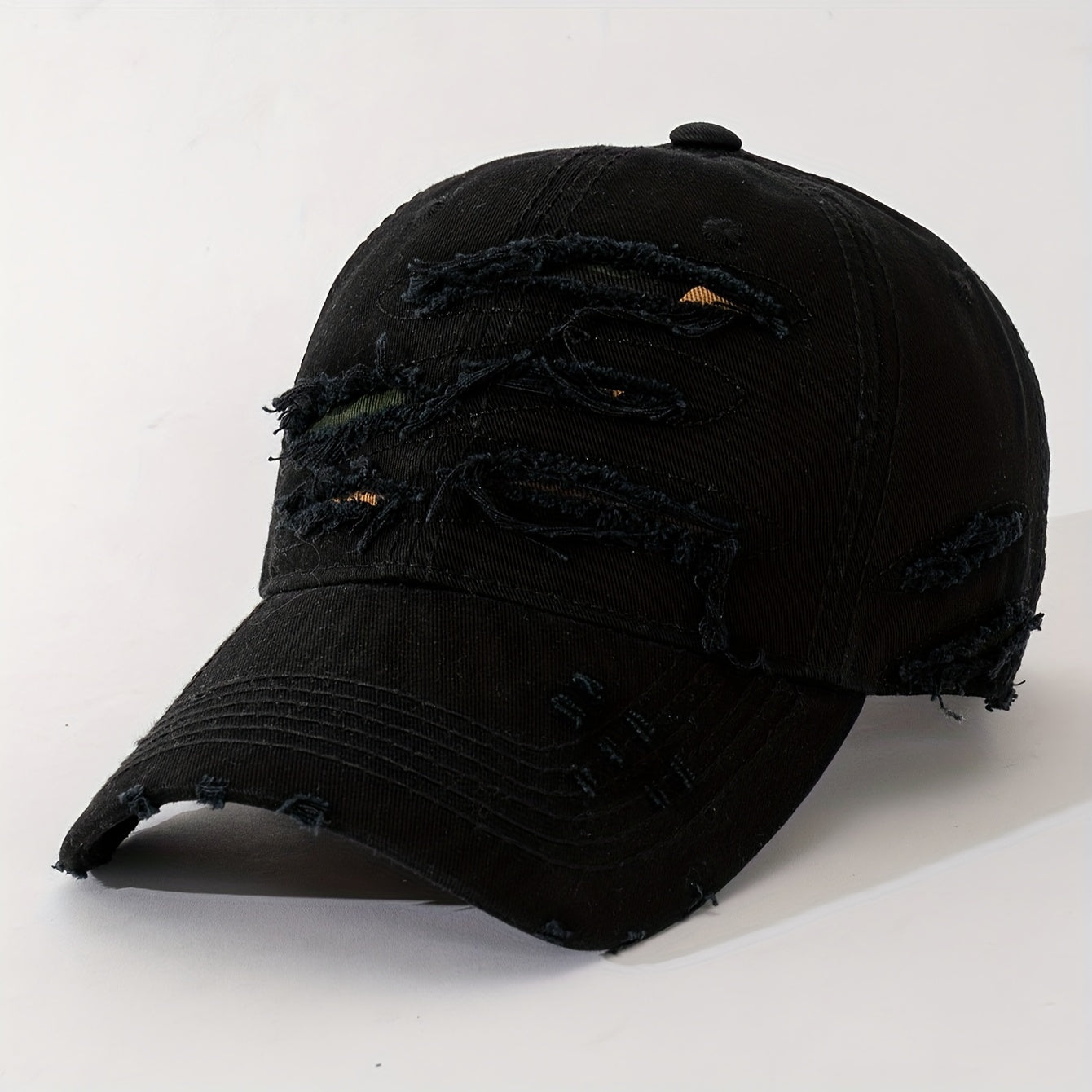 Lightweight Design Adjustable Baseball Cap with Embroidered Back Text, Distressed Multi-Layer Fabric Design –