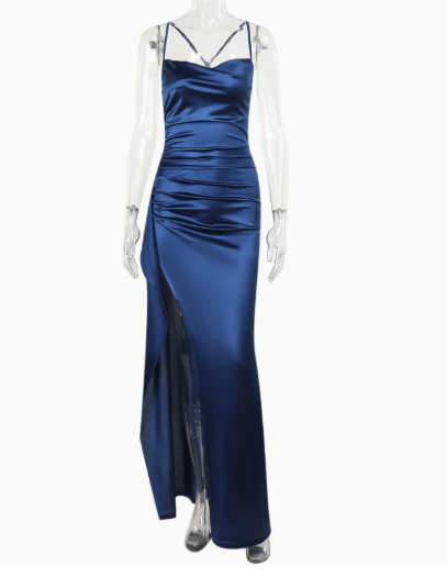 New solid color sexy waist slit halter thin summer dress