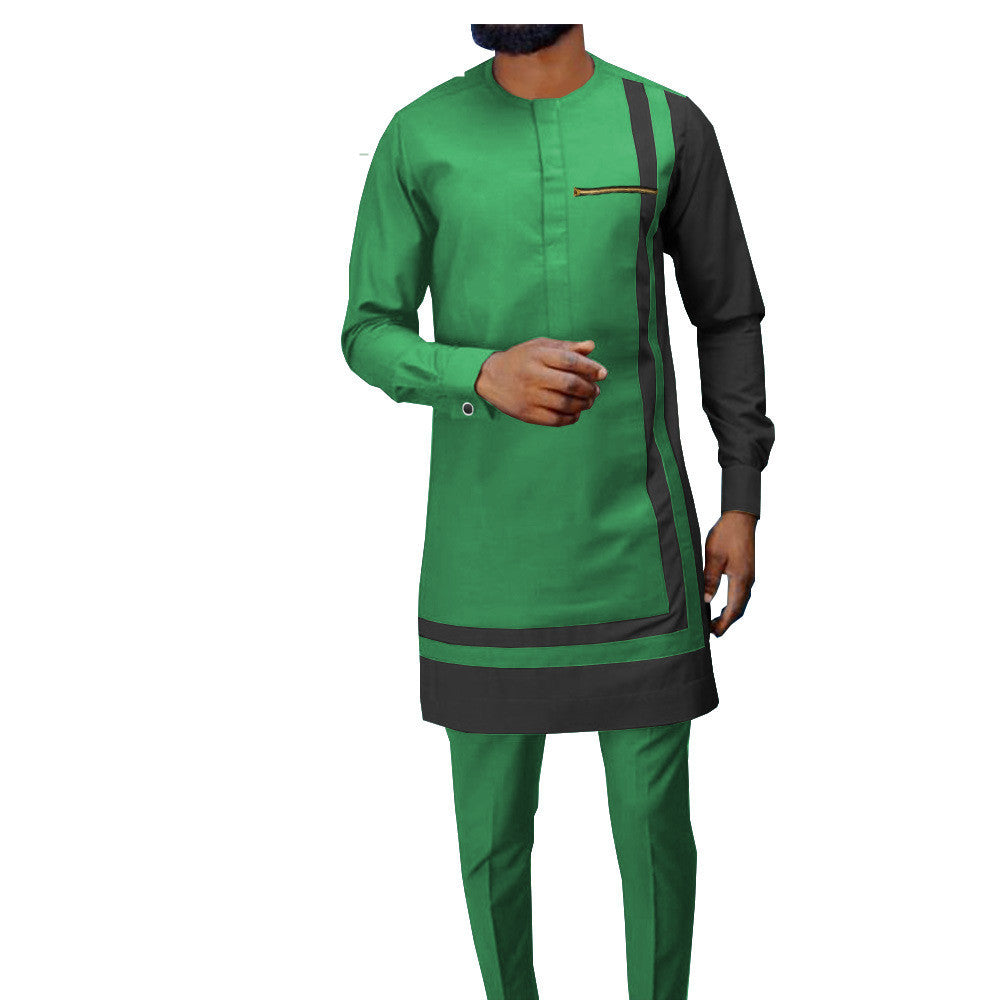 African Men's Casual Suit, Ethnic Print Modest Cotton Suit