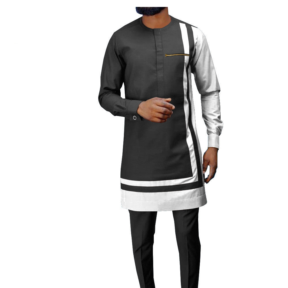 African Men's Casual Suit, Ethnic Print Modest Cotton Suit