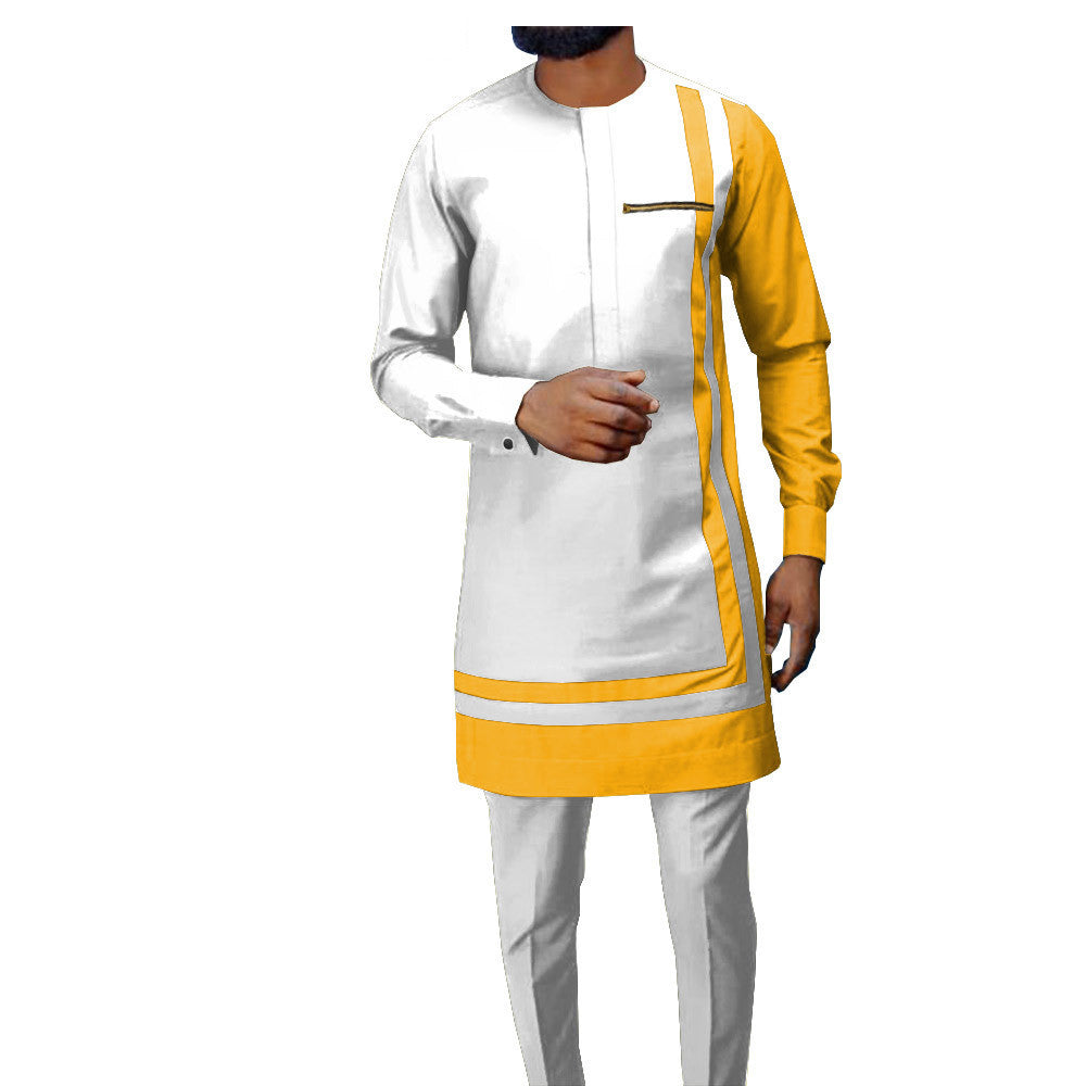 African Men's Casual Suit, Ethnic Print Modest Cotton Suit