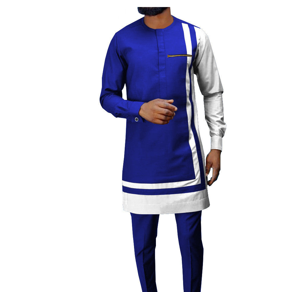 African Men's Casual Suit, Ethnic Print Modest Cotton Suit