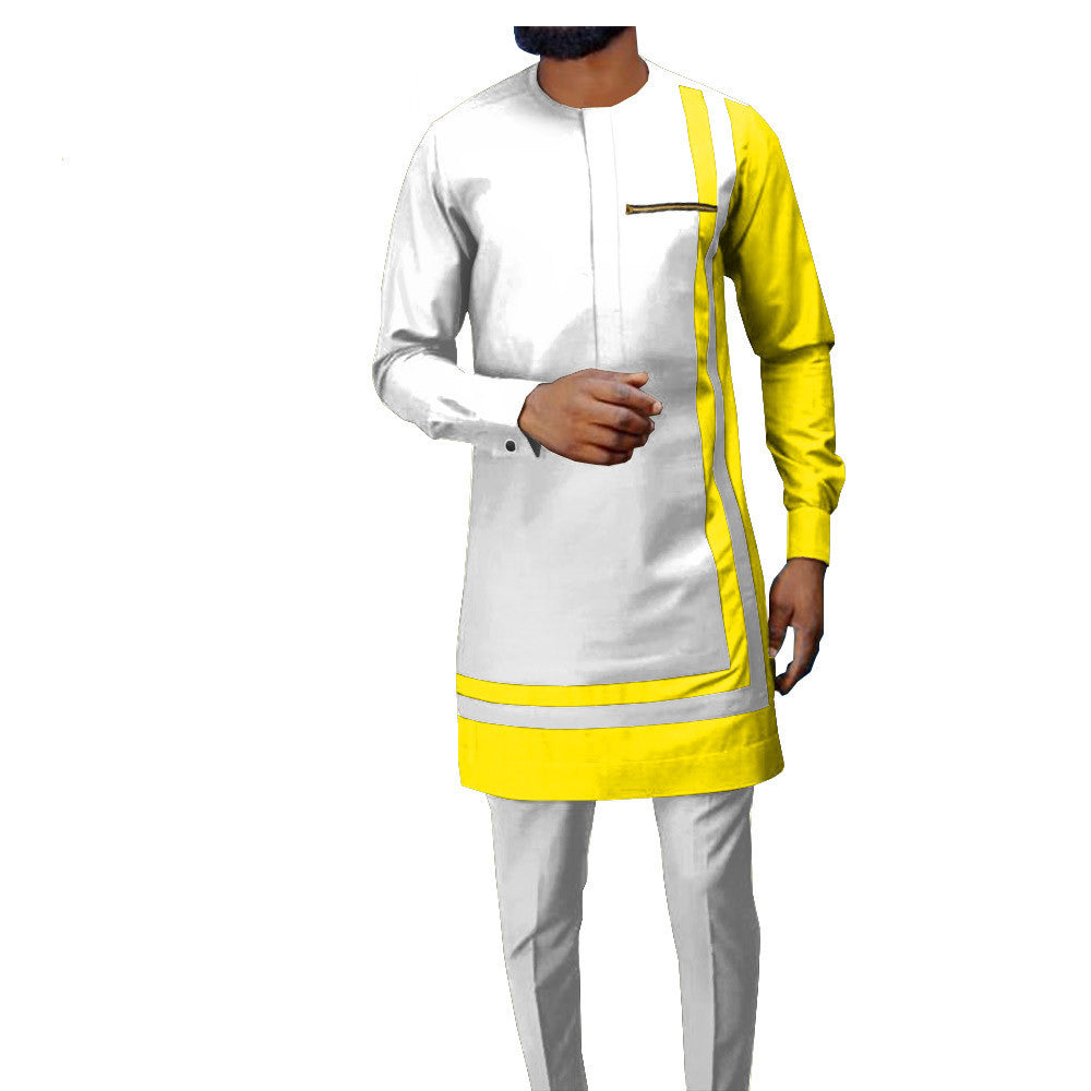 African Men's Casual Suit, Ethnic Print Modest Cotton Suit