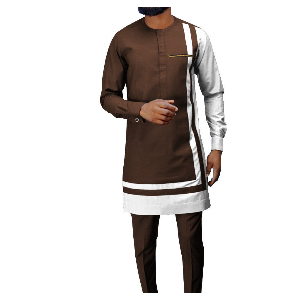 African Men's Casual Suit, Ethnic Print Modest Cotton Suit