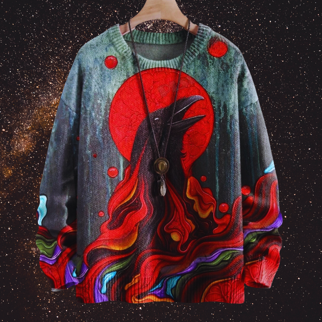 Halloween Raven and Floral 3D Printed Knitted Sweater SELECTION – Unisex Casual Pullover