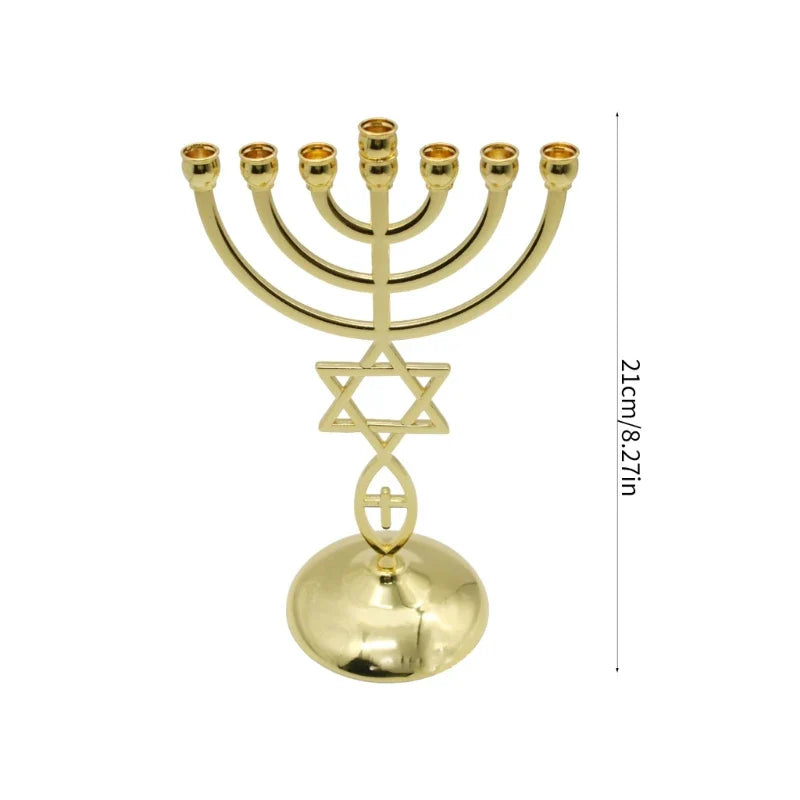 7-Branch Sacred Hanukkah Menorah - Jerusalem Design