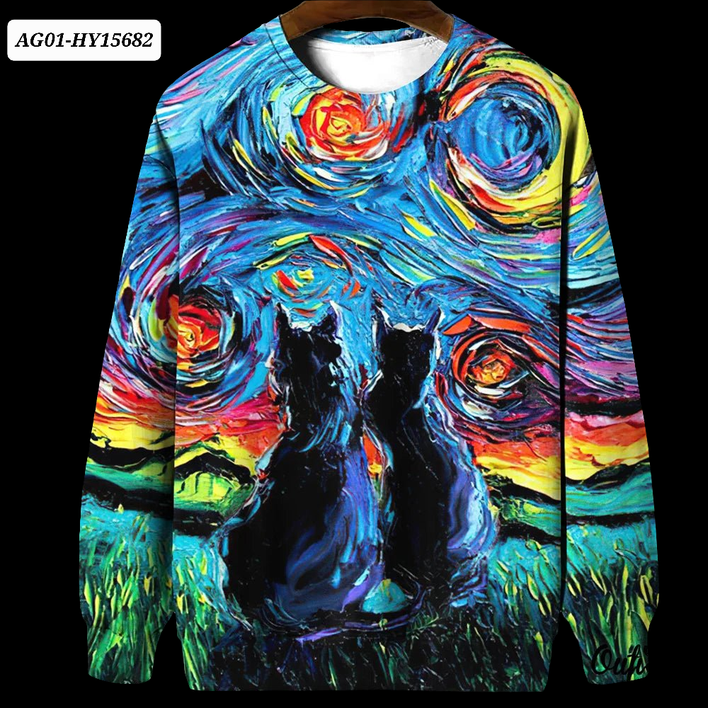 Night Sky Cat Abstract Art Plus Size Included Sweatshirt [SELECTION]