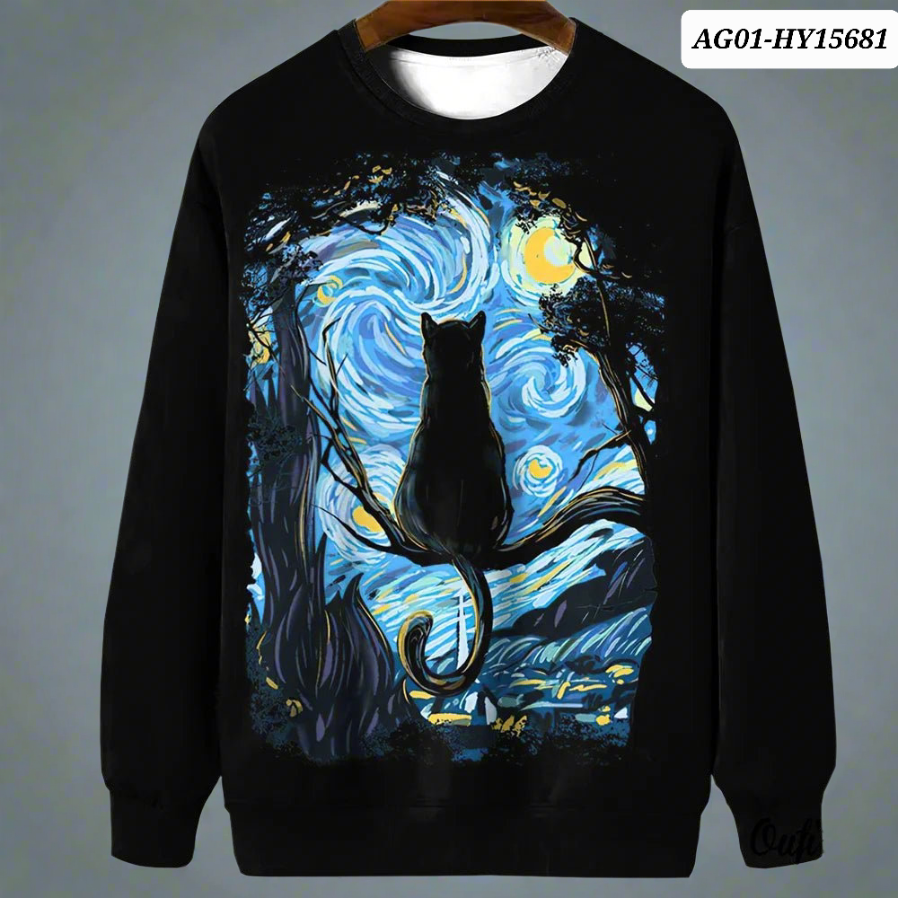 Night Sky Cat Abstract Art Plus Size Included Sweatshirt [SELECTION]
