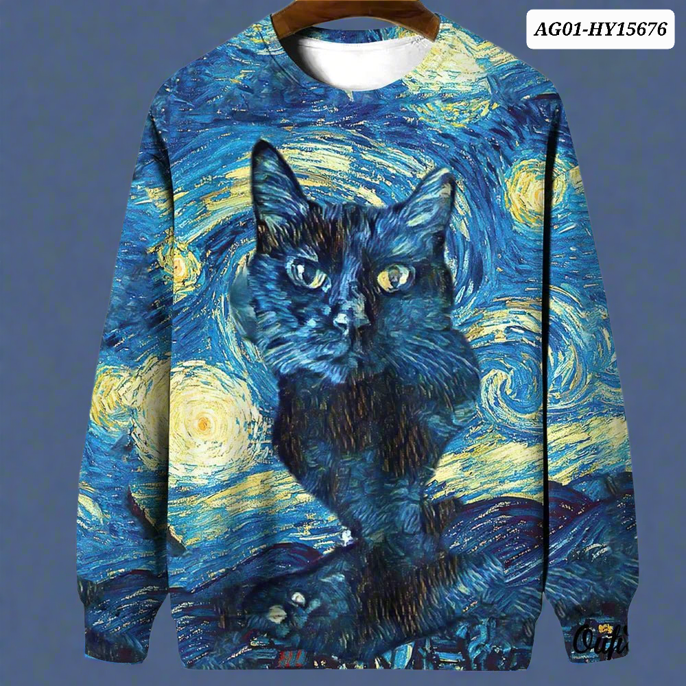 Night Sky Cat Abstract Art Plus Size Included Sweatshirt [SELECTION]