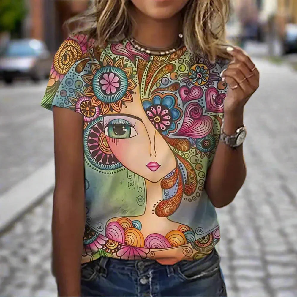1.Women’s Abstract Art O-Neck T-Shirts – Cute Summer Style