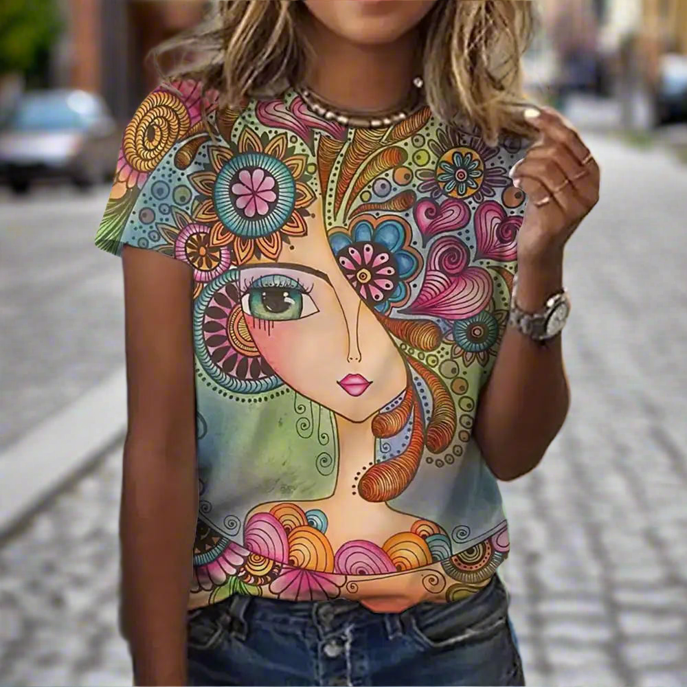 1.Women’s Abstract Art O-Neck T-Shirts – Cute Summer Style
