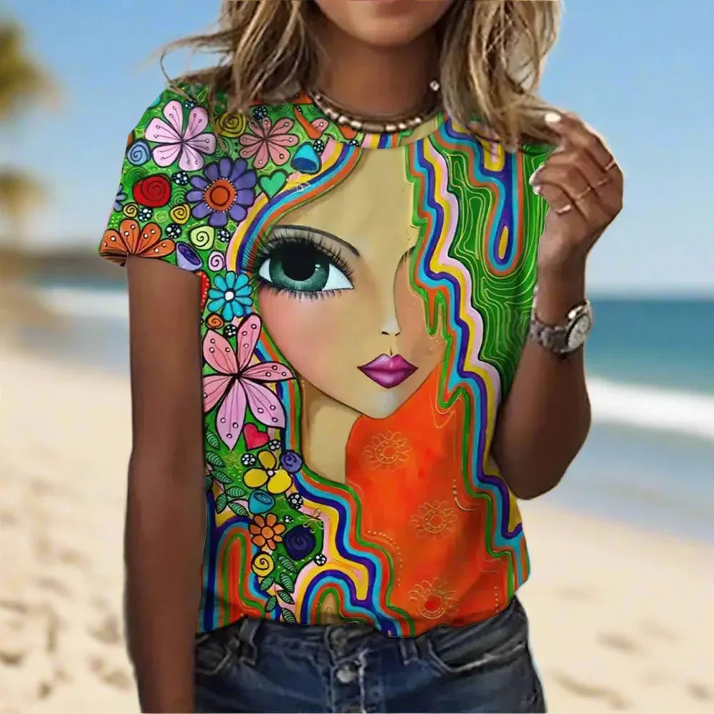 1.Women’s Abstract Art O-Neck T-Shirts – Cute Summer Style