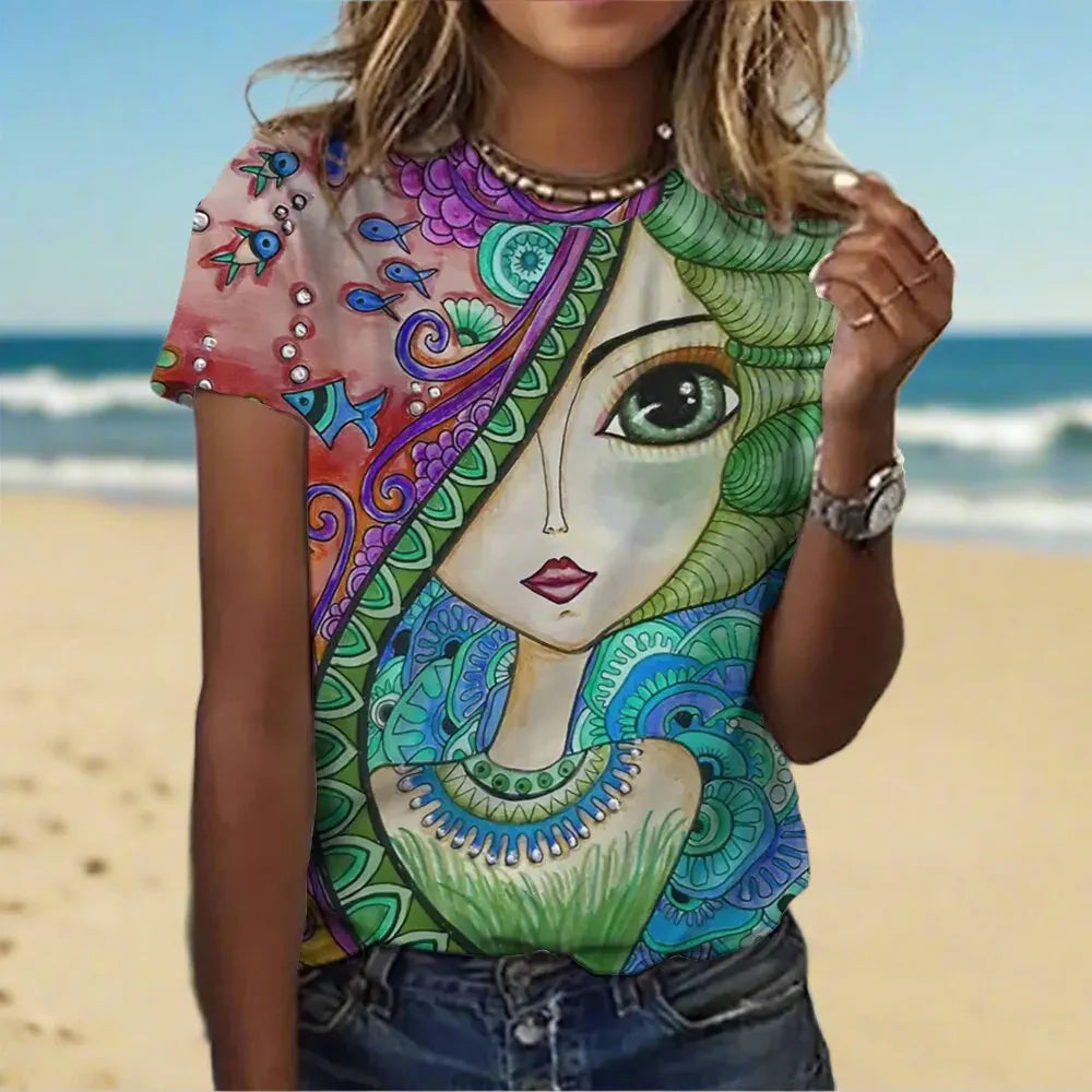 1.Women’s Abstract Art O-Neck T-Shirts – Cute Summer Style
