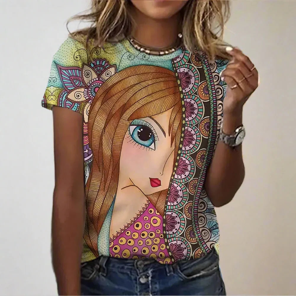 1.Women’s Abstract Art O-Neck T-Shirts – Cute Summer Style