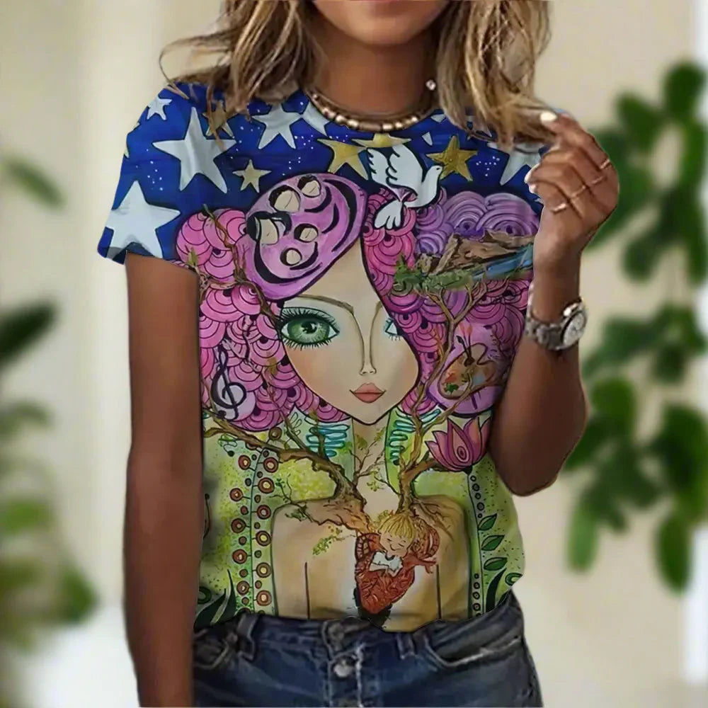 1.Women’s Abstract Art O-Neck T-Shirts – Cute Summer Style