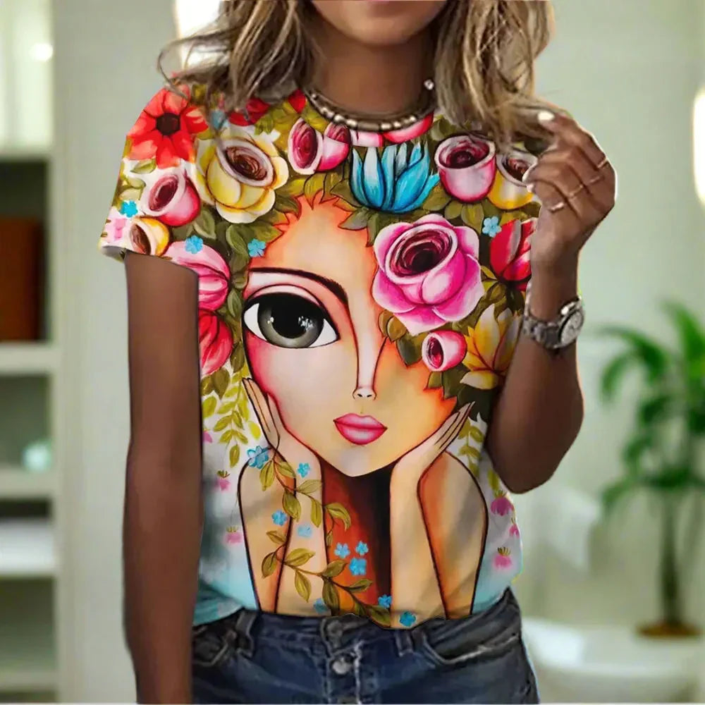 1.Women’s Abstract Art O-Neck T-Shirts – Cute Summer Style