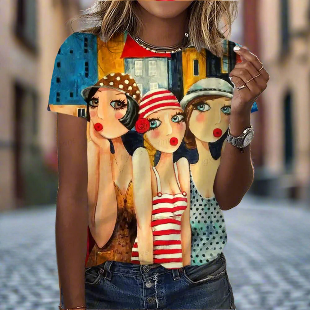 2.Women’s Abstract Art O-Neck T-Shirts – Cute Summer Style