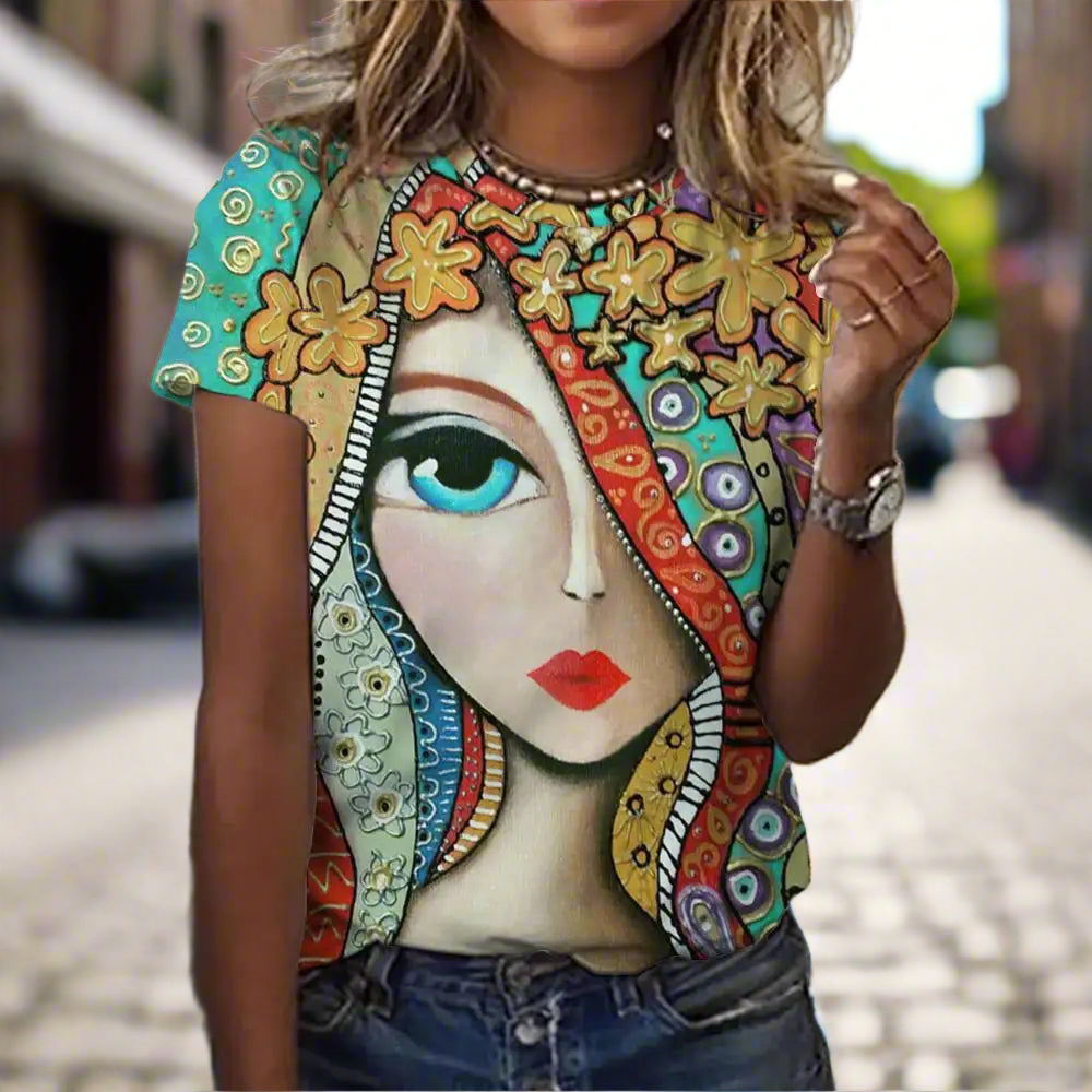 2.Women’s Abstract Art O-Neck T-Shirts – Cute Summer Style
