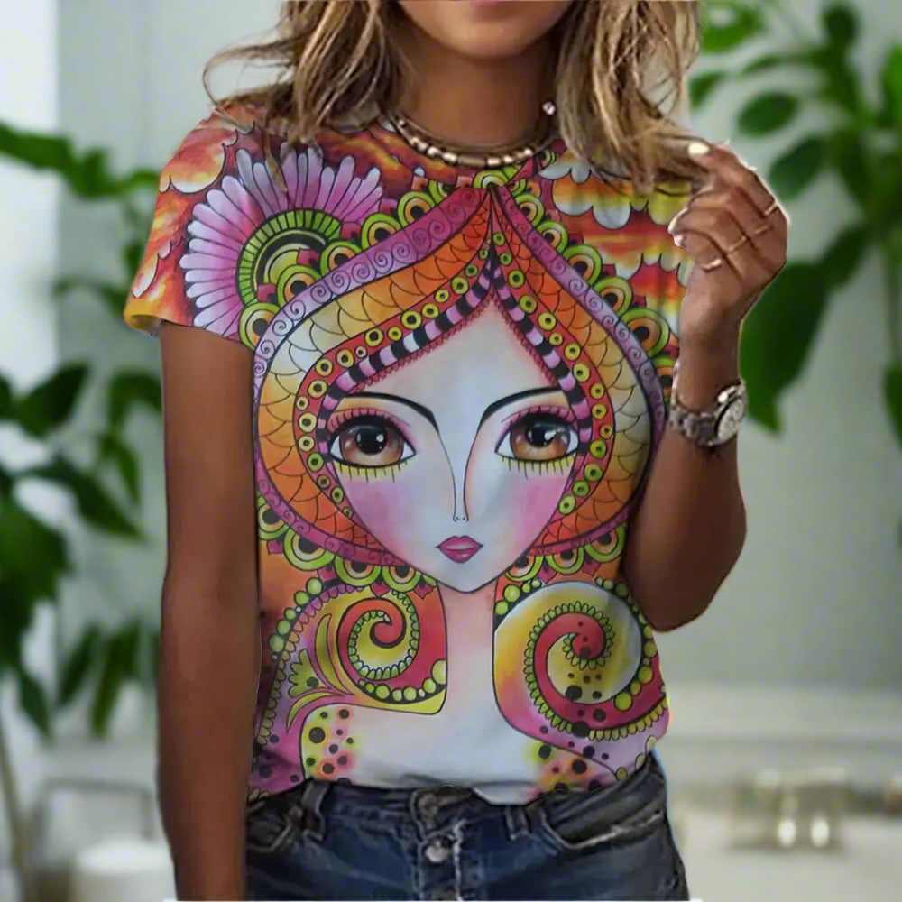 2.Women’s Abstract Art O-Neck T-Shirts – Cute Summer Style