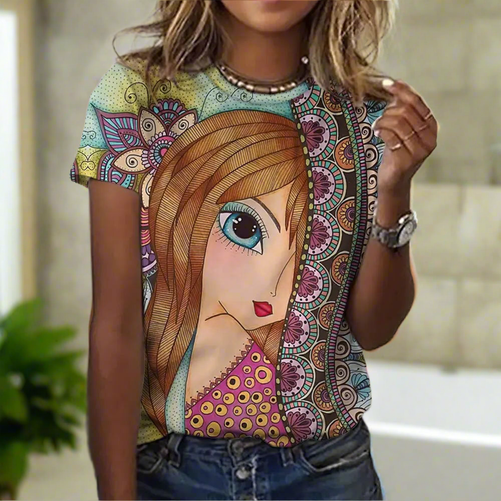 2.Women’s Abstract Art O-Neck T-Shirts – Cute Summer Style