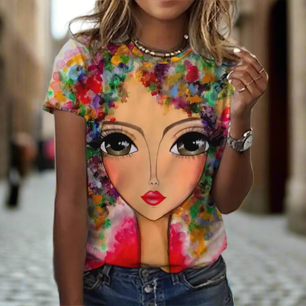 2.Women’s Abstract Art O-Neck T-Shirts – Cute Summer Style