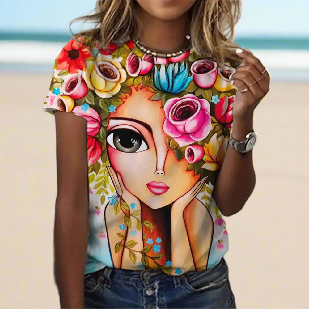 2.Women’s Abstract Art O-Neck T-Shirts – Cute Summer Style