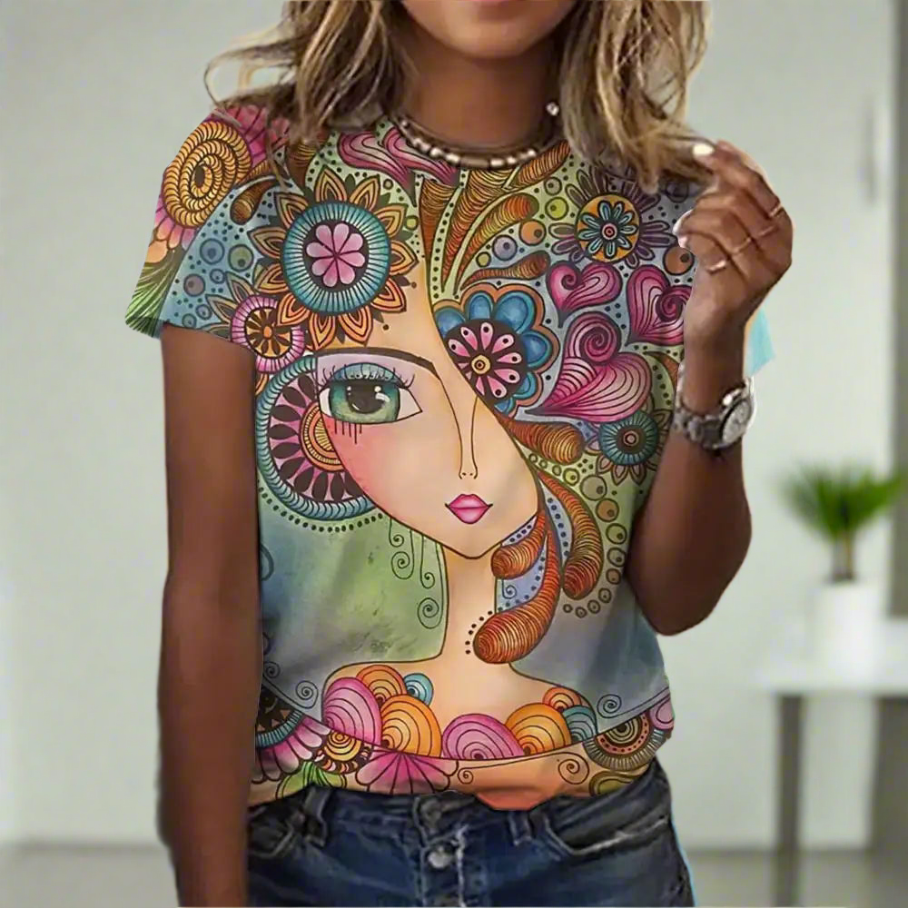 2.Women’s Abstract Art O-Neck T-Shirts – Cute Summer Style