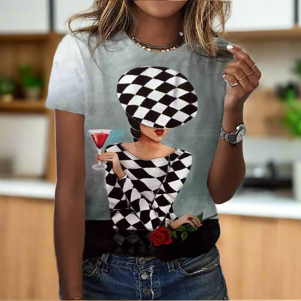 2.Women’s Abstract Art O-Neck T-Shirts – Cute Summer Style