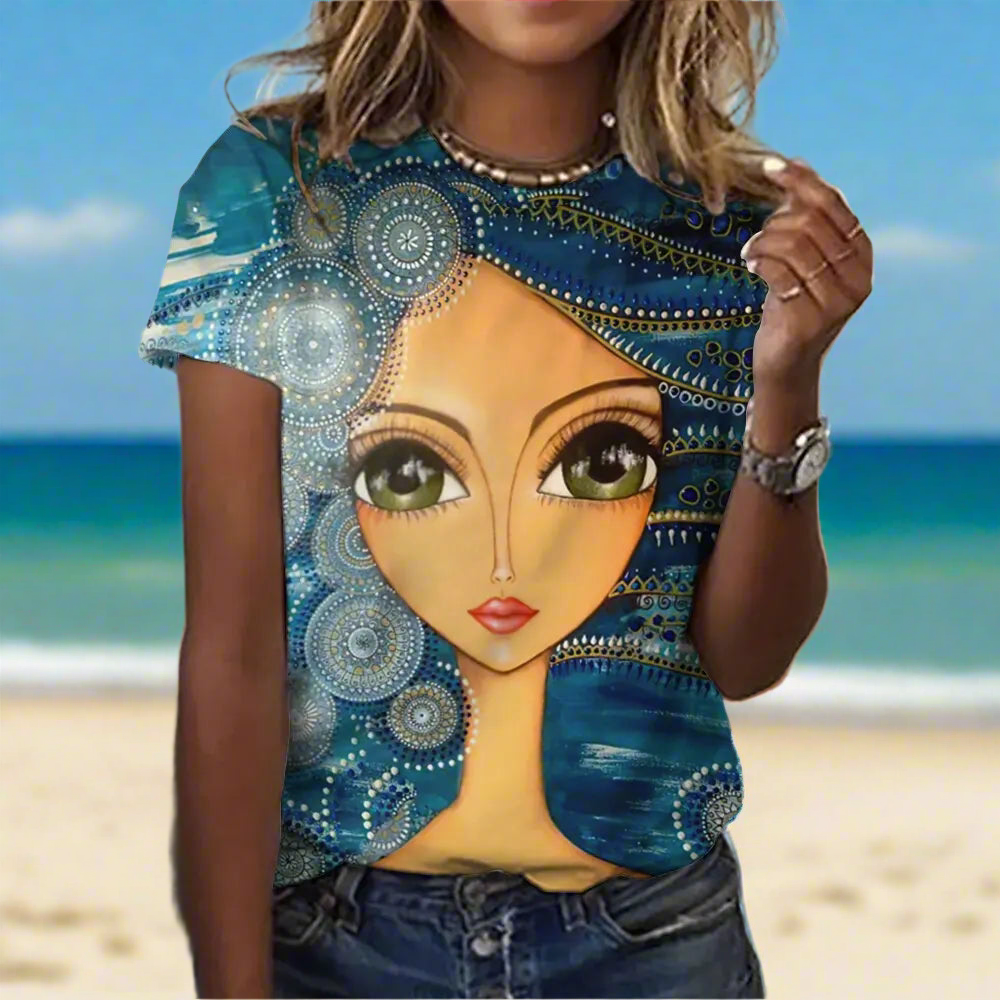 2.Women’s Abstract Art O-Neck T-Shirts – Cute Summer Style