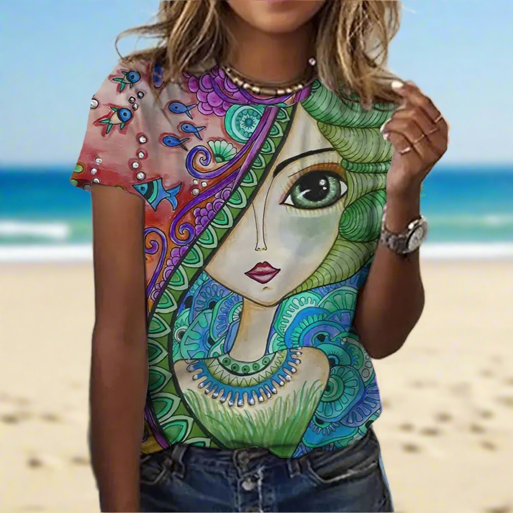 2.Women’s Abstract Art O-Neck T-Shirts – Cute Summer Style